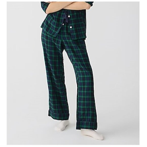 J. Crew Flannel Elastic Waist Cotton Pajama Pants Green Size S NWOT - Picture 1 of 5